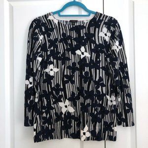 Ann Taylor Factory White and Blue Floral Sweater with Stripes